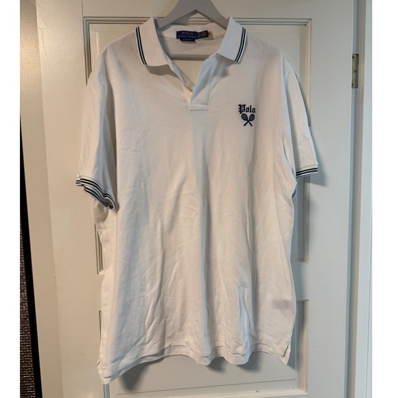 Polo Ralph Lauren Other - Polo Ralph Lauren Mens XL Classic Fit White Tennis Racket Embroidered Polo Shirt